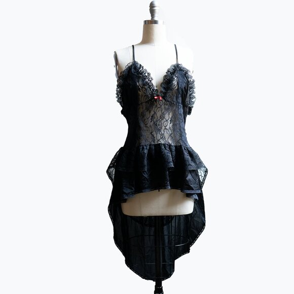 Vintage Stroke of Midnight Lace Top Lingerie Dress - Picture 1 of 5